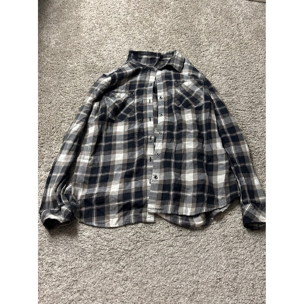 Natural Reflections Black White Grey Plaid Flannel Shirt Large 652NRF216628W